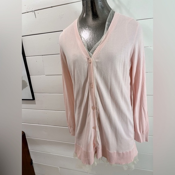 TWINSET baby pink cardigan with tulle hem size M - Picture 12 of 14
